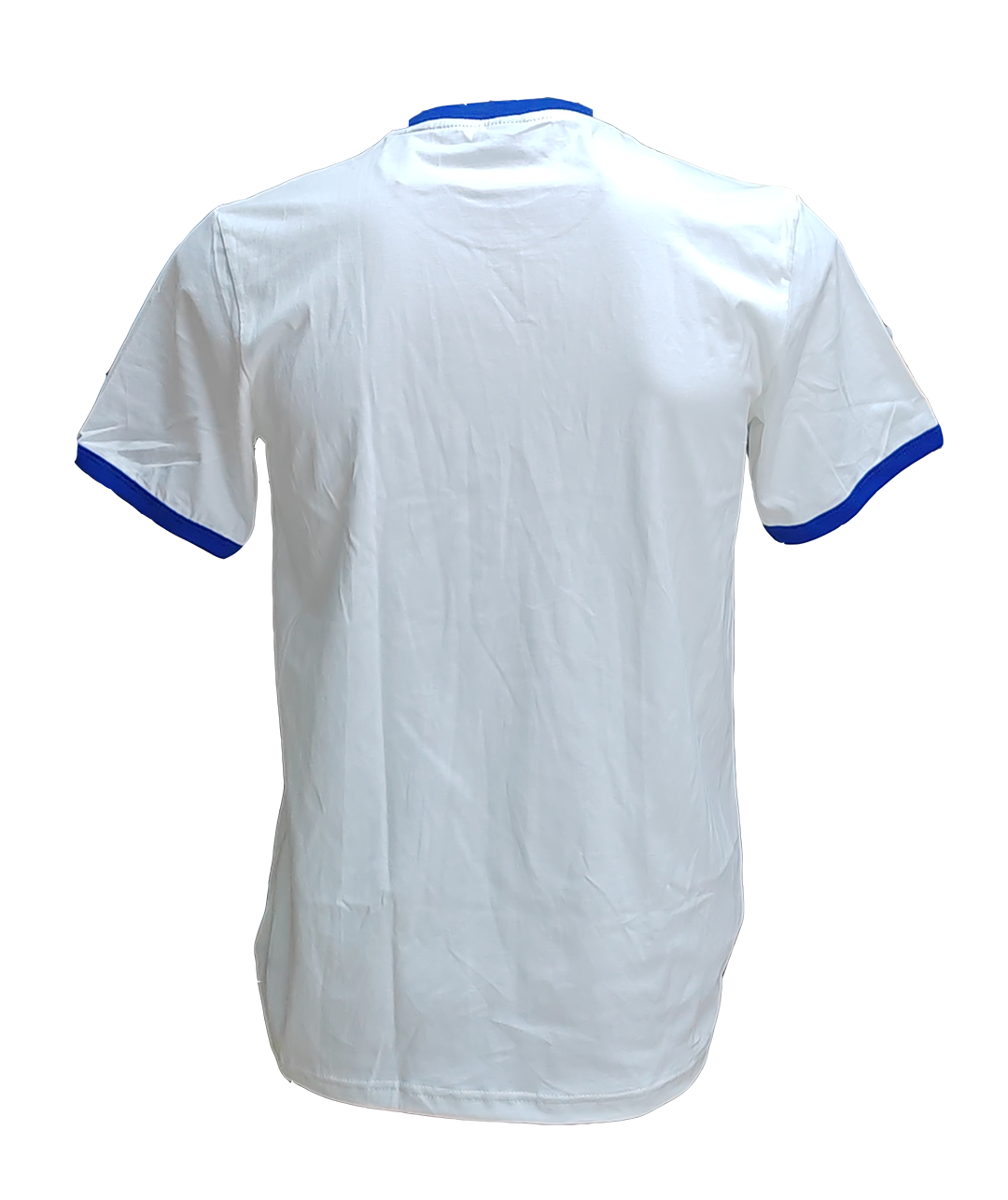 เสื้อยืดสีขาวกุ้นน้ำเงิน
