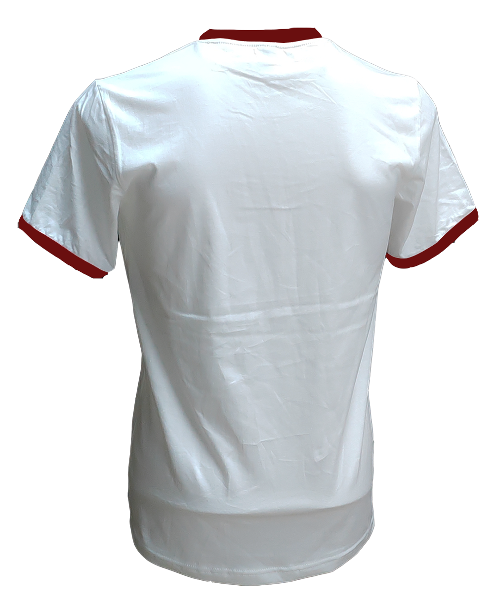 เสื้อยืดสีขาวกุ้นเลือดหมู C20117