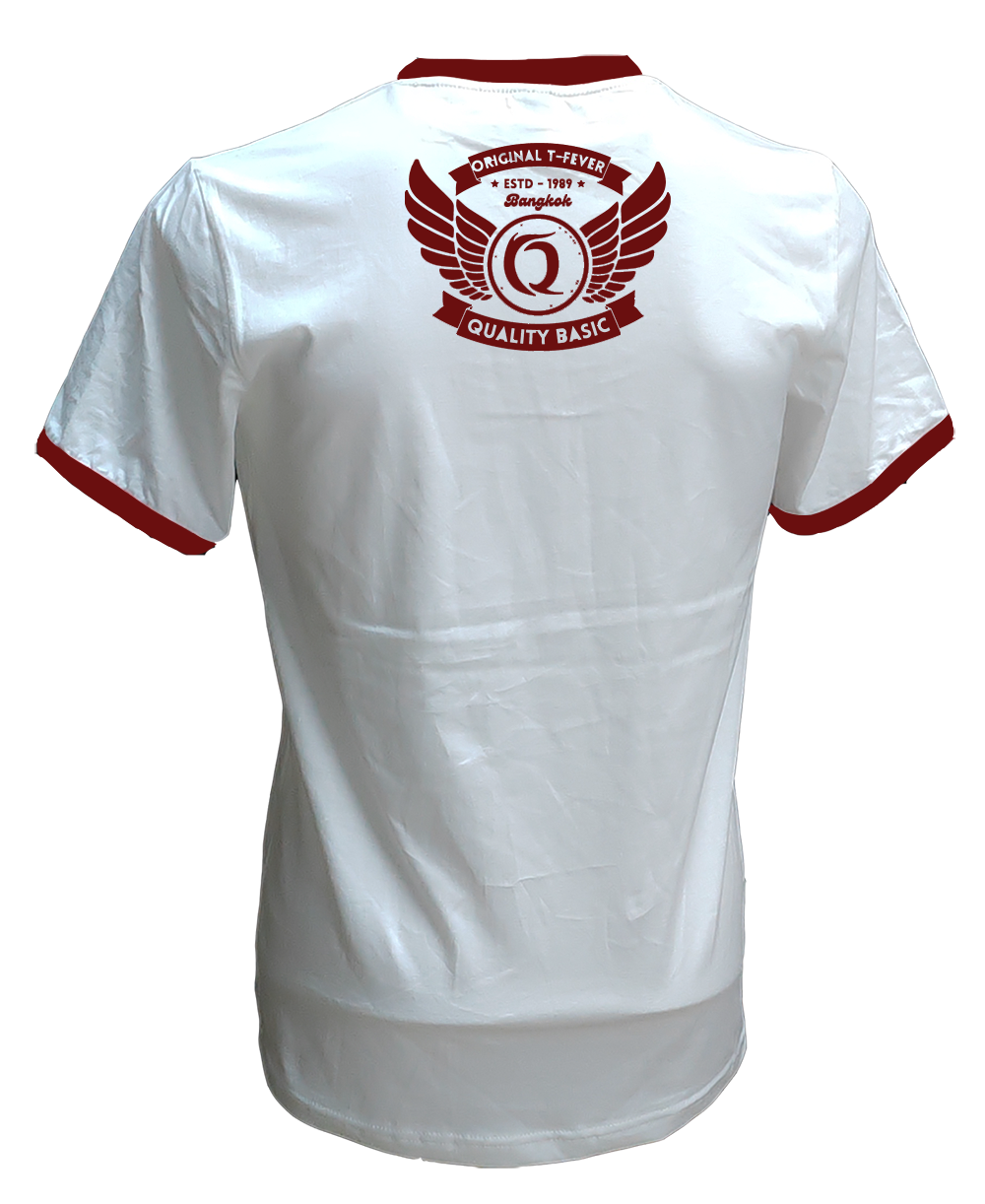 เสื้อยืดสีขาวกุ้นเลือดหมู C20117