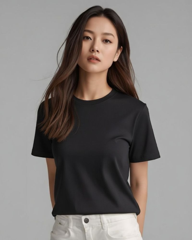 เสื้อ ยืด ดำ คอกลม เนื้อผ้า K32 เนียนละเอียด