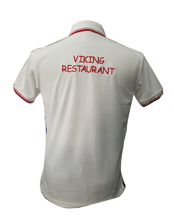 เสื้อโปโลสีขาวขลิบแดง ด้านหลัง