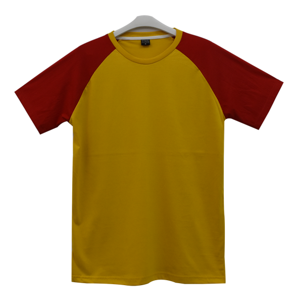 เสื้อไหล่สโลปเหลืองไพรแขนแดง