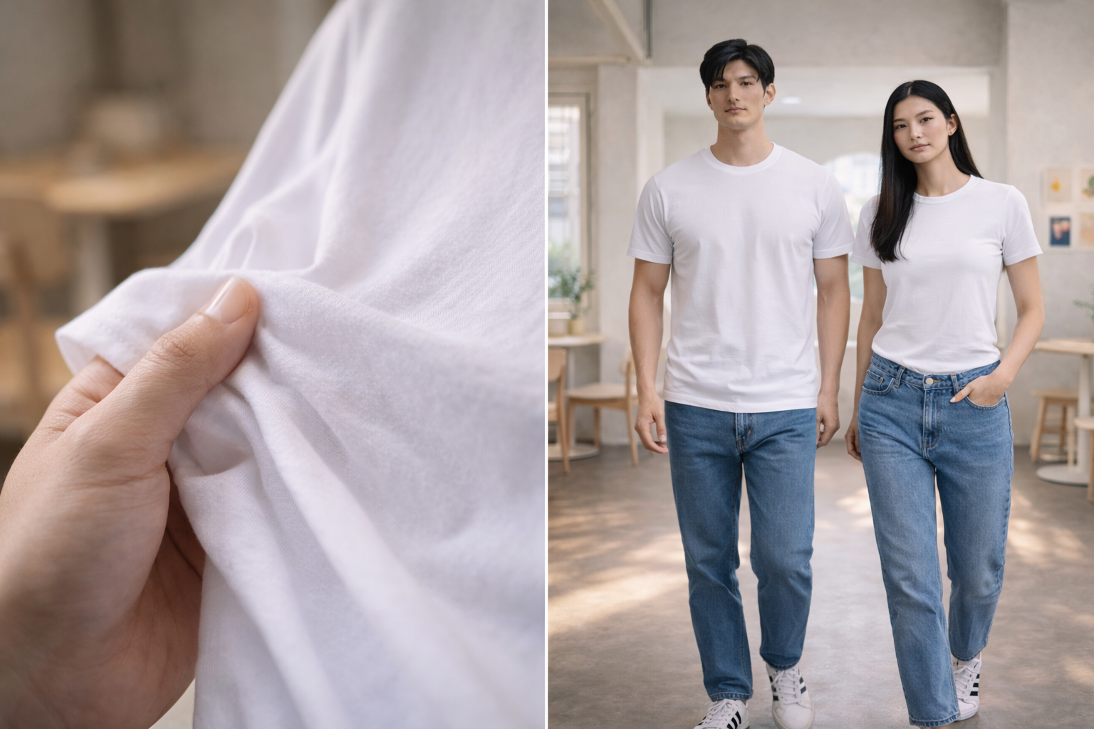 เสื้อ ยืด สี ขาว คอกลม ผ้าคอตตอน 100% ไม่บาง เนื้อหนานุ่ม ระบายอากาศดี