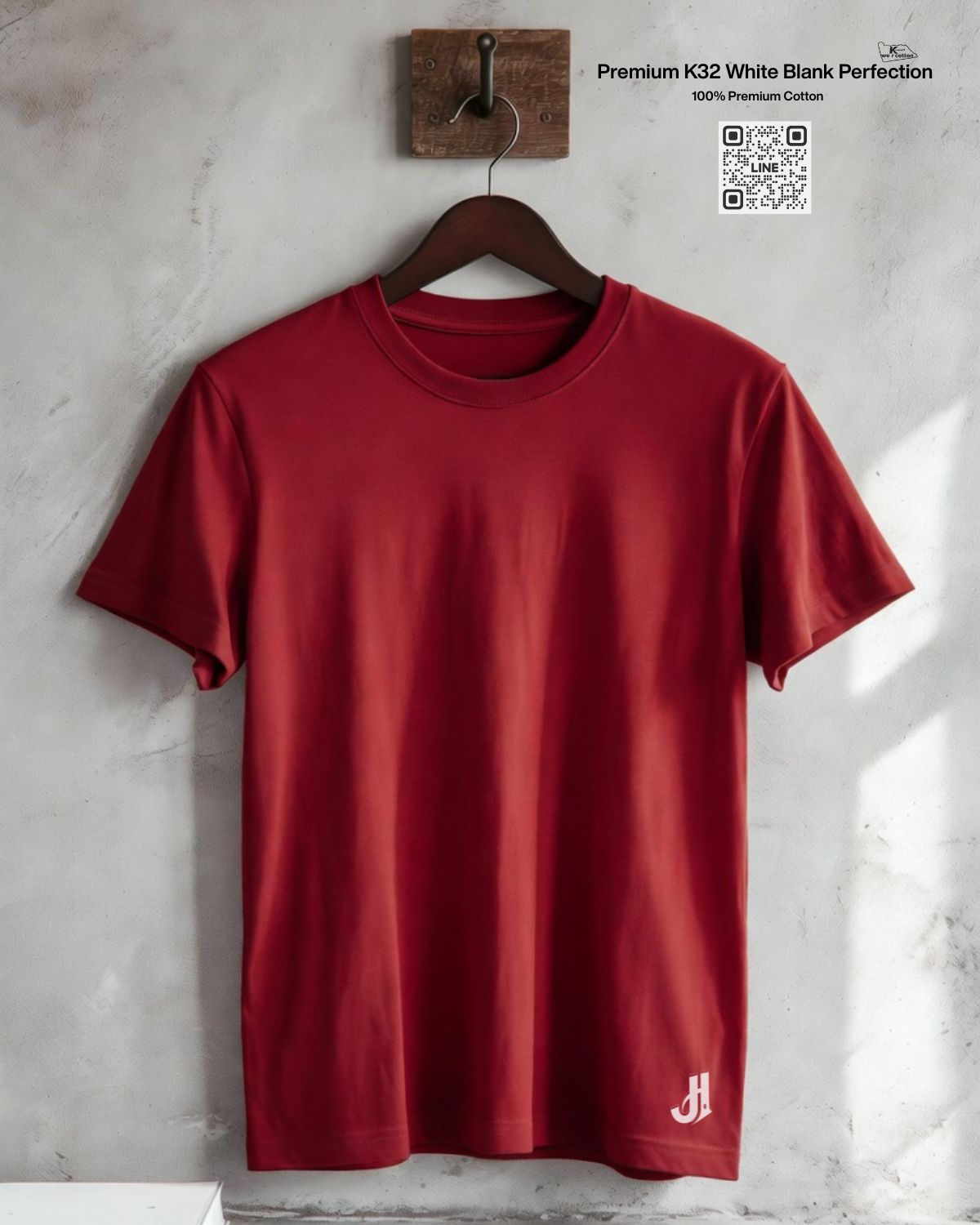 เสื้อยืดคอกลมสีแดงนก K32 พรีเมียมผ้า cotton คุณภาพสูง