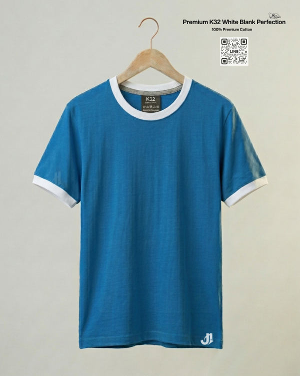 เสื้อยืดกุ้นคอกุ้นแขน สีเทาอากาศกุ้นขาว พรีเมี่ยมคอตตอน 100% รับผลิตเสื้อยืดเปล่า