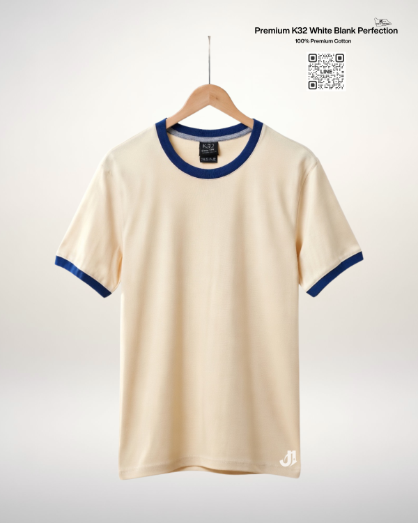 เสื้อยืดกุ้นคอกุ้นแขน สีผ้าดิบกุ้นกรม Premium K32 Cotton 100% | รับผลิตเสื้อยืดเปล่า