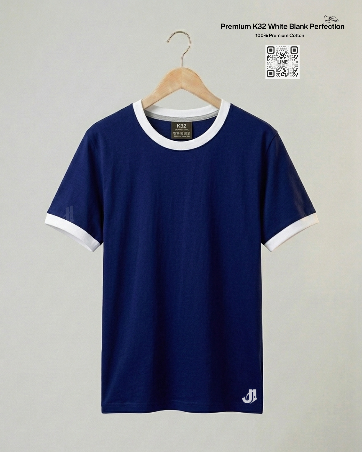 เสื้อยืดกุ้นคอกุ้นแขน สีกรมกุ้นขาว Premium K32 Cotton 100% | รับผลิตเสื้อยืดเปล่า เสื้อยืดกุ้นคอกุ้นแขน สีกรมกุ้นขาว