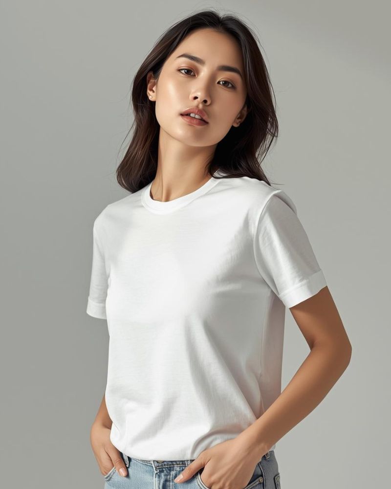 เสื้อยืดคอกลมสีผ้าดิบ