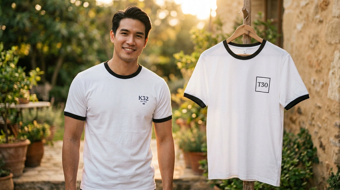 ก่อนและหลังการสกรีนเสื้อกุ้น Cotton 30s แนวทาง Bold Typography ตัวหนังสือใหญ่ทรงพลัง K32