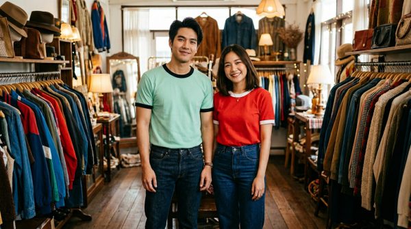 เสื้อกุ้น** ในชีวิตประจำวัน ตัวแบบสวมเสื้อกุ้นคอกุ้นแขน ขาวกุ้นน้ำเงิน เนื้อผ้า Premium Cotton 32s K32