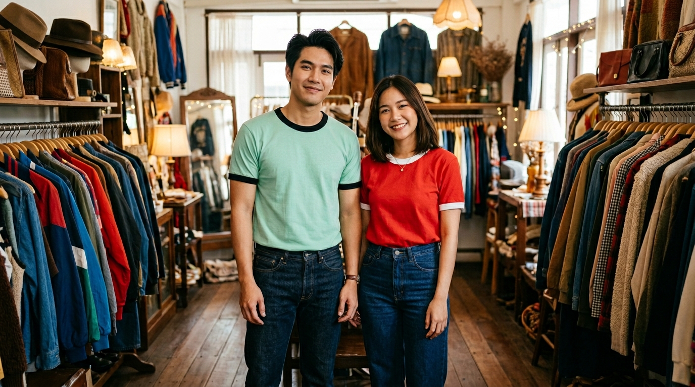 เสื้อกุ้นในชีวิตประจำวัน ตัวแบบสวมเสื้อกุ้นคอกุ้นแขน ขาวกุ้นน้ำเงิน เนื้อผ้า Premium Cotton 32s K32