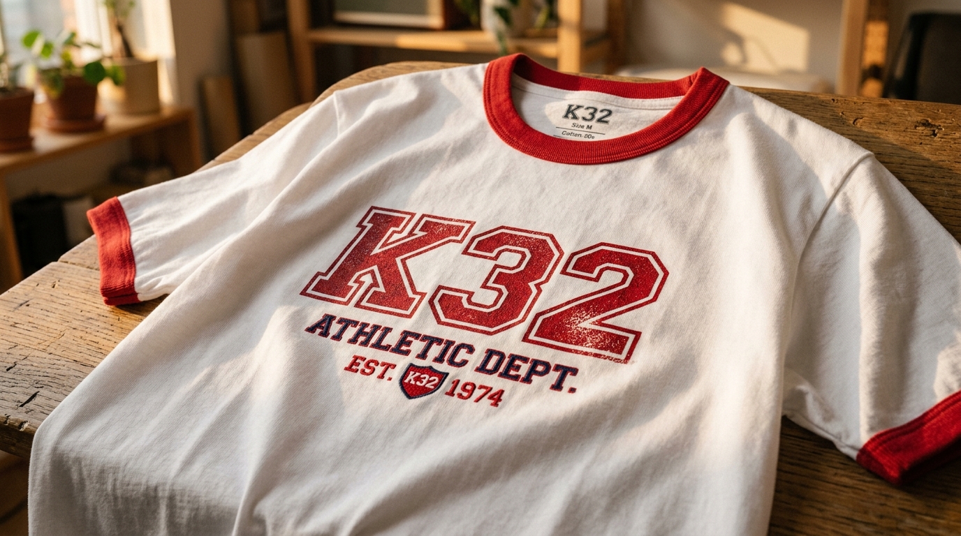 ตัวอย่างเสื้อกุ้น Cotton 30s ที่สกรีนแล้วปังในปี 2026 แสง Warm Cinematic K32