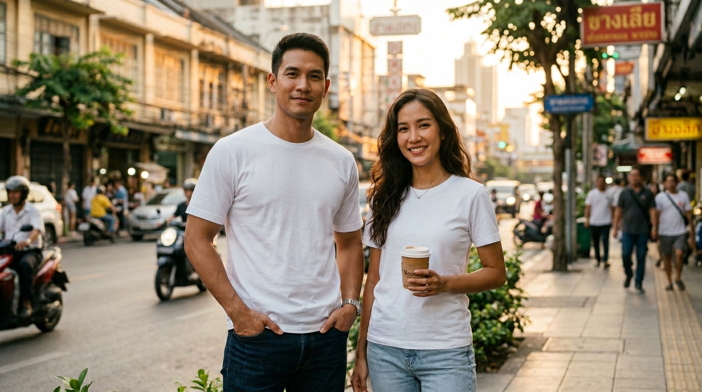 คู่ชายหญิงไทยใส่เสื้อยืดสีขาว Premium C1001
