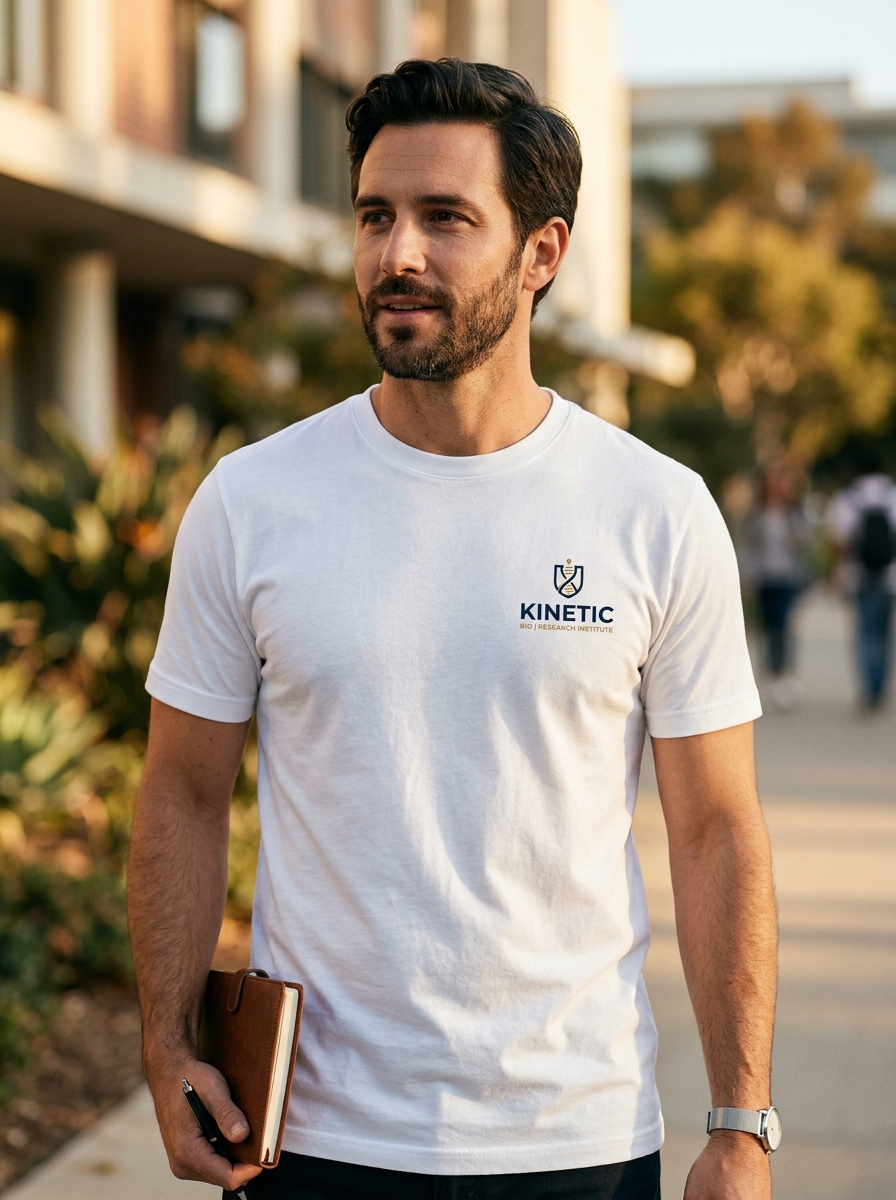 Close-up of premium white t-shirt made in Thailand fabric texture with small logo in ME context