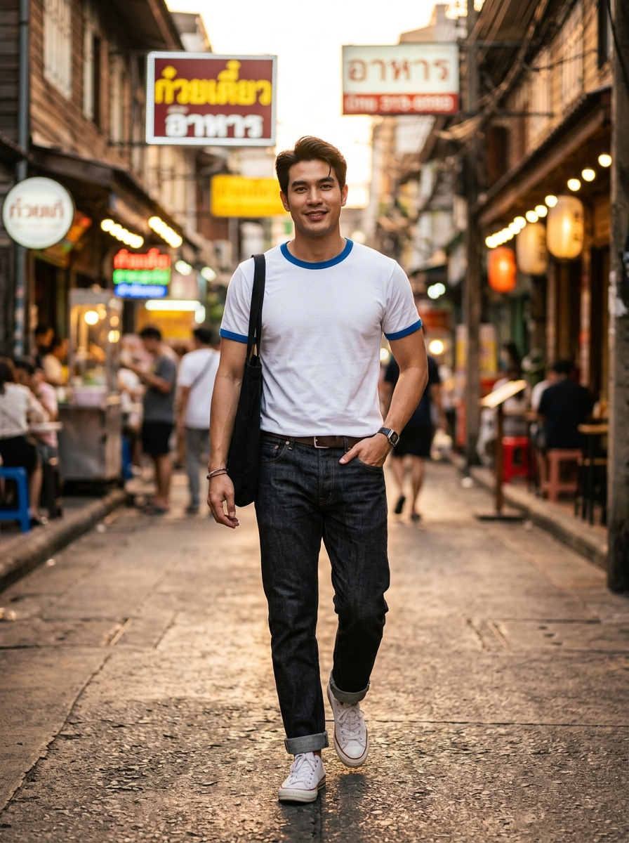 บาริสต้าสาวสวมยูนิฟอร์มคาเฟ่เสื้อกุ้นฟ้าทะเล ชงกาแฟอย่างอารมณ์ดี