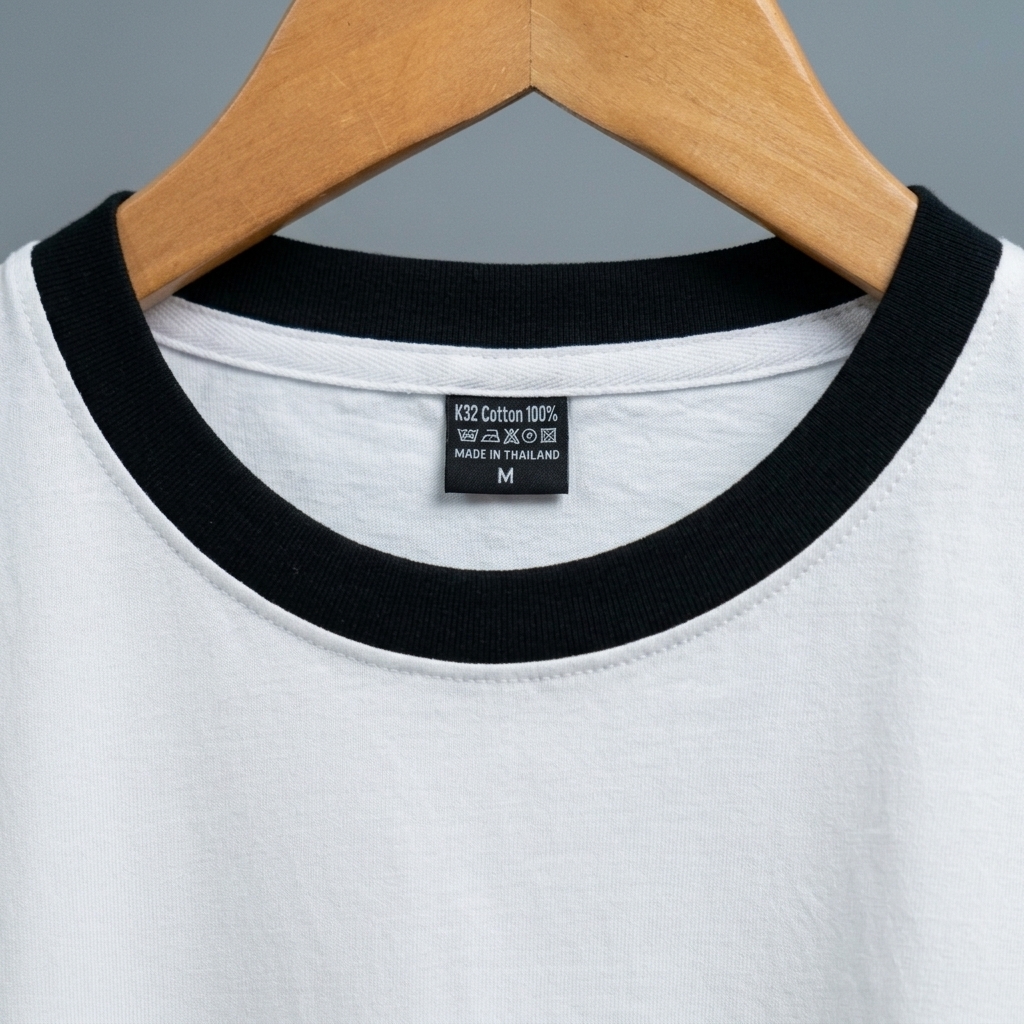 รายละเอียดเทปดามคอสีเทาด้านในเสื้อกุ้นคอกุ้นแขน K32 คมชัด