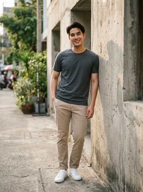 ไอเดีย แต่งตัวเสื้อยืดสีเทาดิน C1004 ให้ดูดีมีสไตล์ ลุคสตรีทและลอฟท์มินิมอล