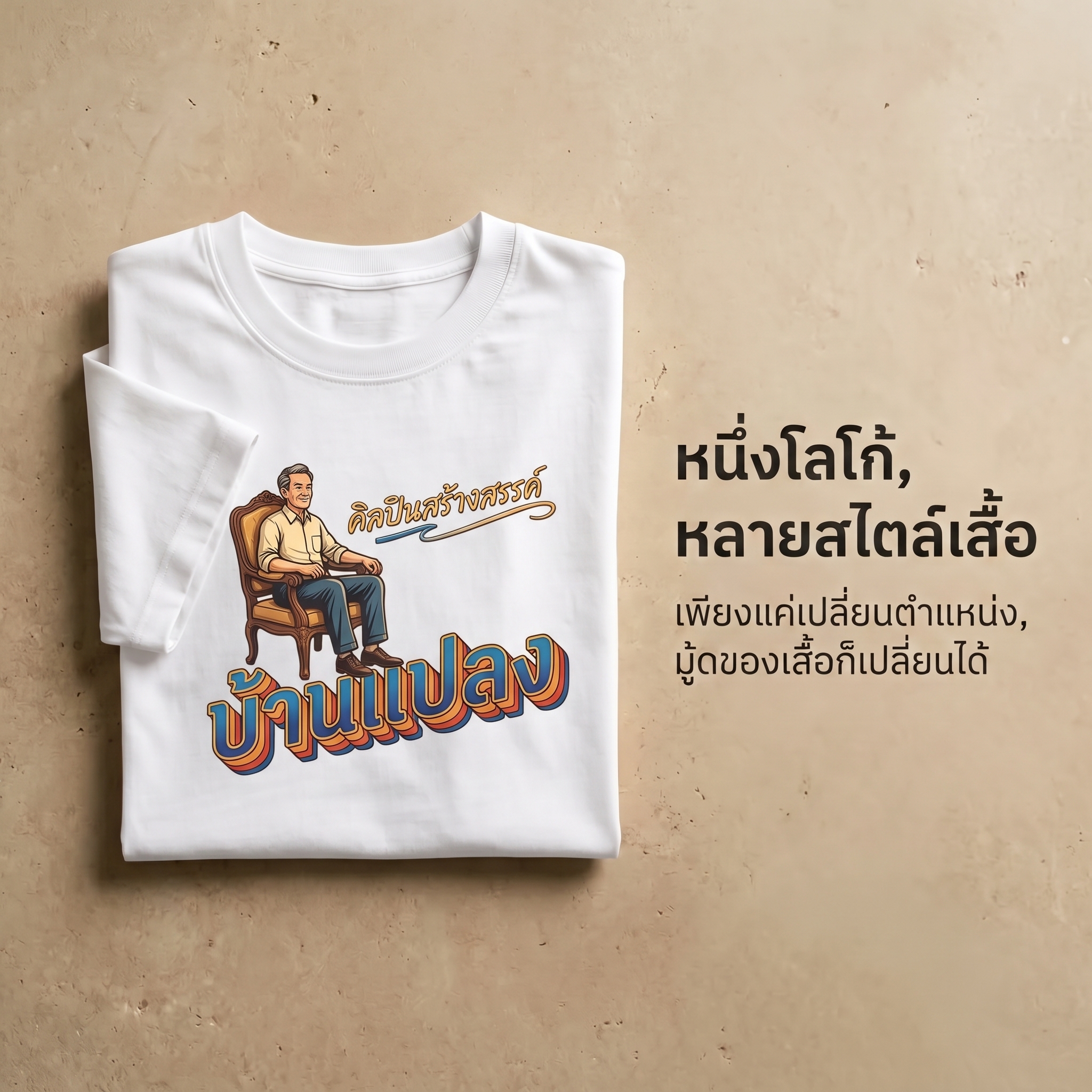 หนึ่งโลโก้หลายสไตล์เสื้อ แสดงการเปลี่ยนตำแหน่งและขนาดของลายบนเสื้อ